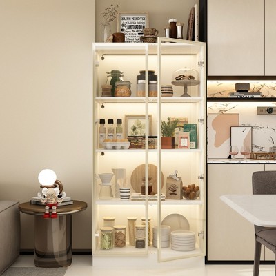 FUFU&GAGA Black Versatitle Display Cabinet with Glass DoorsKitchen Pantry