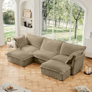 Oversized 120" Corduroy Slipcovered U-Shaped Modular Sectional Sofa with French Edges and Removable Covers, 5-Piece Free combination - 1 of 4