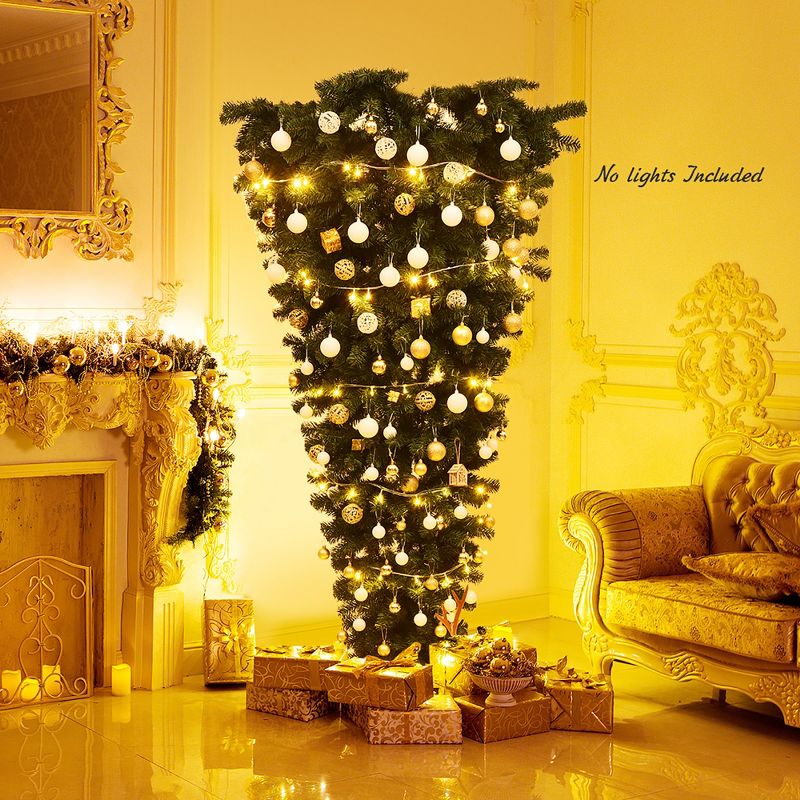 Costway 7Ft Unlit Upside Down Artificial Christmas Tree with 1000 Branch Tips Holiday, 2 of 11