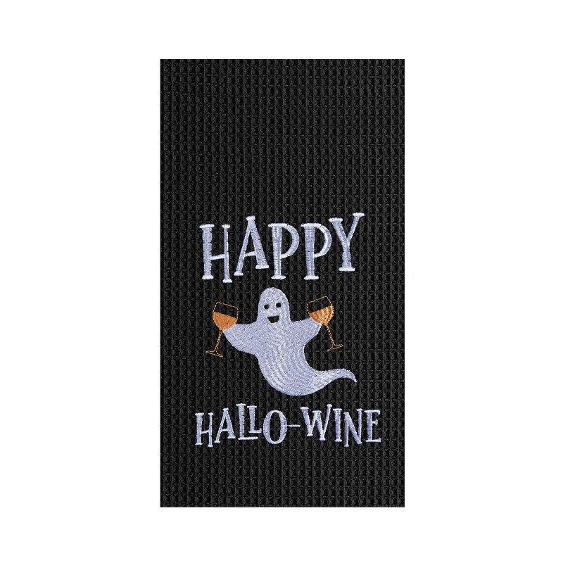 C&F Home Happy Hallo-Wine Halloween Embroidered Cotton Waffle Weave Kitchen Towel, 1 of 5