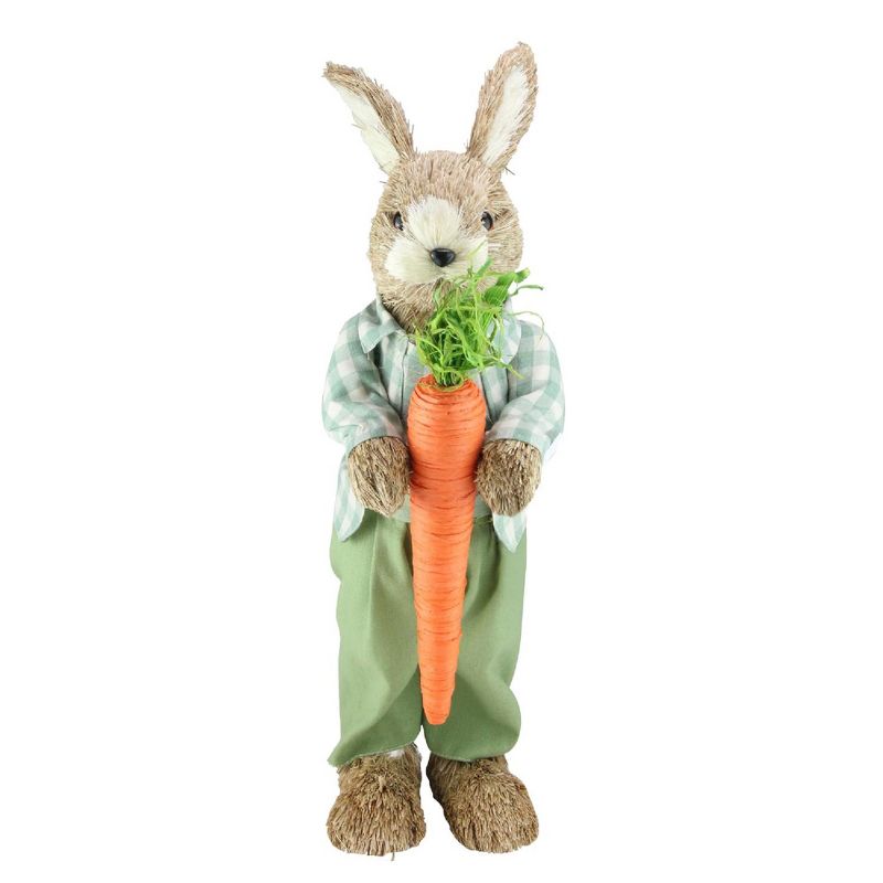 Northlight 19" Spring Sisal Standing Bunny Rabbit Figure with Carrot - Brown/Green, 1 of 4