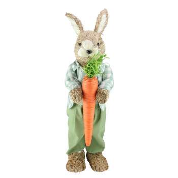 Northlight 19" Spring Sisal Standing Bunny Rabbit Figure with Carrot - Brown/Green