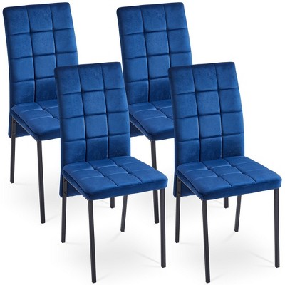 Velvet High Back Nordic Dining Chair Modern Fabric Chair with Black Legs, Set of 4
