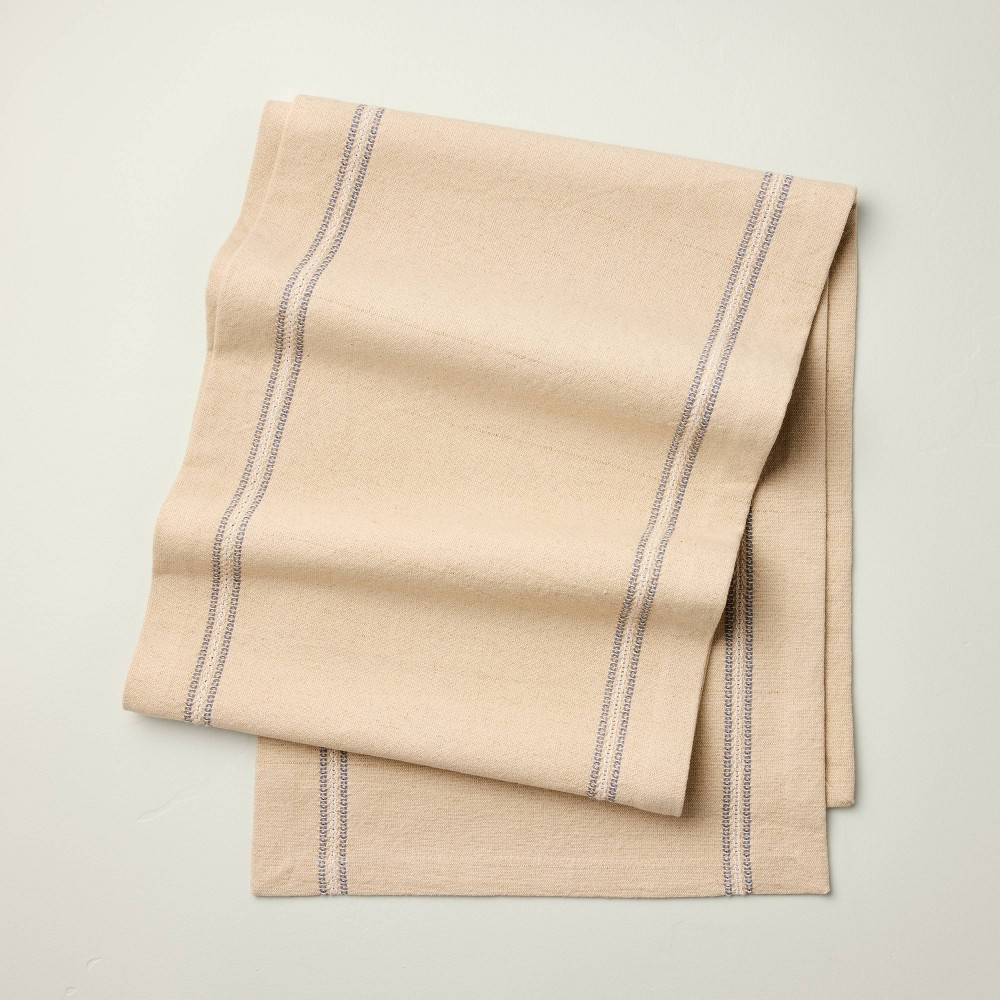 14"x72" Striped Border Table Runner Beige/Blue - Hearth & Hand™ with Magnolia