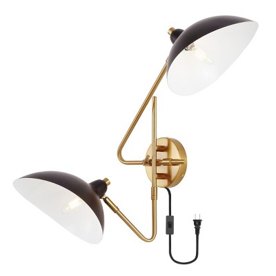 Aspera Mid-Century Black Iron Dual-Arm Plug-In Wall Sconce