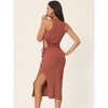 Seta T Women's Sleeveless Midi Round Neck Waist Cut Out Split Slit Ribbed Bodycon Dress - 4 of 4