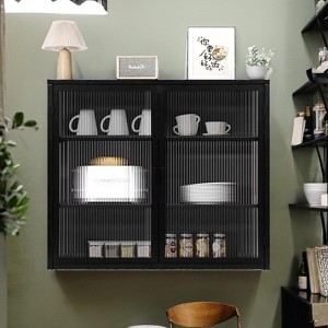 27.56" Glass Doors Modern Two-Door Wall Cabinet with Featuring Three-Tier Storage, Detachable Shelves Wall mouted Cabinet - 1 of 4
