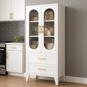 73" Tall Kitchen Pantry Cabinet, Metal Bathroom Storage Cabinet with 2 Drawers & Glass Door, Versatile Display Cabinet for Office Dining Living Room - 1 of 4