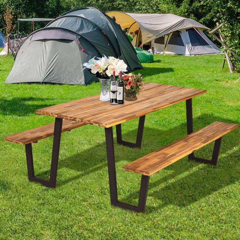 Outdoor Acacia Rectangular Picnic Table with Benches - WELLFOR, 5 of 7