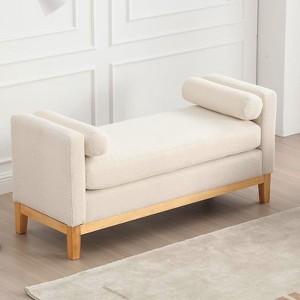 Upholstered Bench, Ottoman Bench with Wood Legs & Bolster Pillows For End Of Bed, Bedroom, Living Room, Entryway - 1 of 4