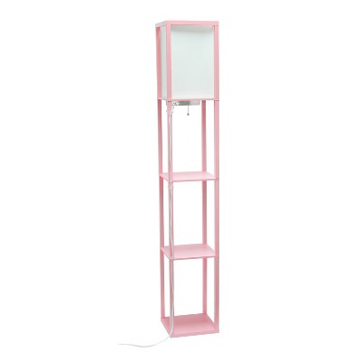 Light Pink Etagere Floor Lamp with USB Ports and Linen Shade