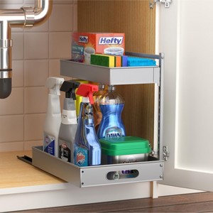 Sorbus 2-Tier Pull-Out Under Sink Organizer and Adhesive Tape - for Kitchen and Bathroom - 1 of 4