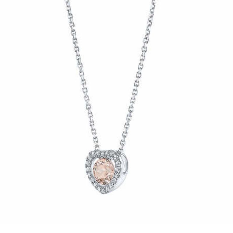 Pompeii3 1Ct Morganite & Lab Created Diamond Heart Pendant 14k White Gold Women's Necklace, 2 of 5