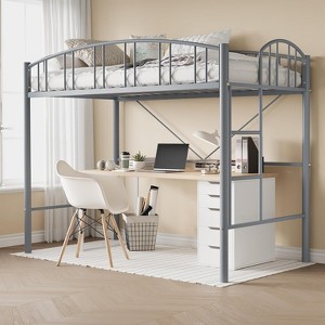 coucheta  Loft Bed Twin Size with Ladde and Arched Guardrail, Heavy Duty Metal for Kids and Adults - 1 of 4