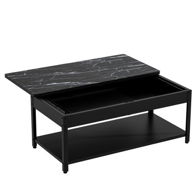 Cold-Rolled Steel Rectangular Double-Layer Coffee Table with Hidden Storage Compartment, Fingerprint Lock and Alarm System