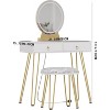 White Makeup Vanity with Stool - Adjustable Lighted Vanity Table with 3 Brightness Modes, 2 Drawers and Stylish Gold Legs - 2 of 4