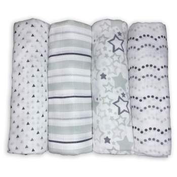 SwaddleDesigns Cotton Muslin Swaddle Blankets - Starshine Shimmer - 4pk - Sterling Gray