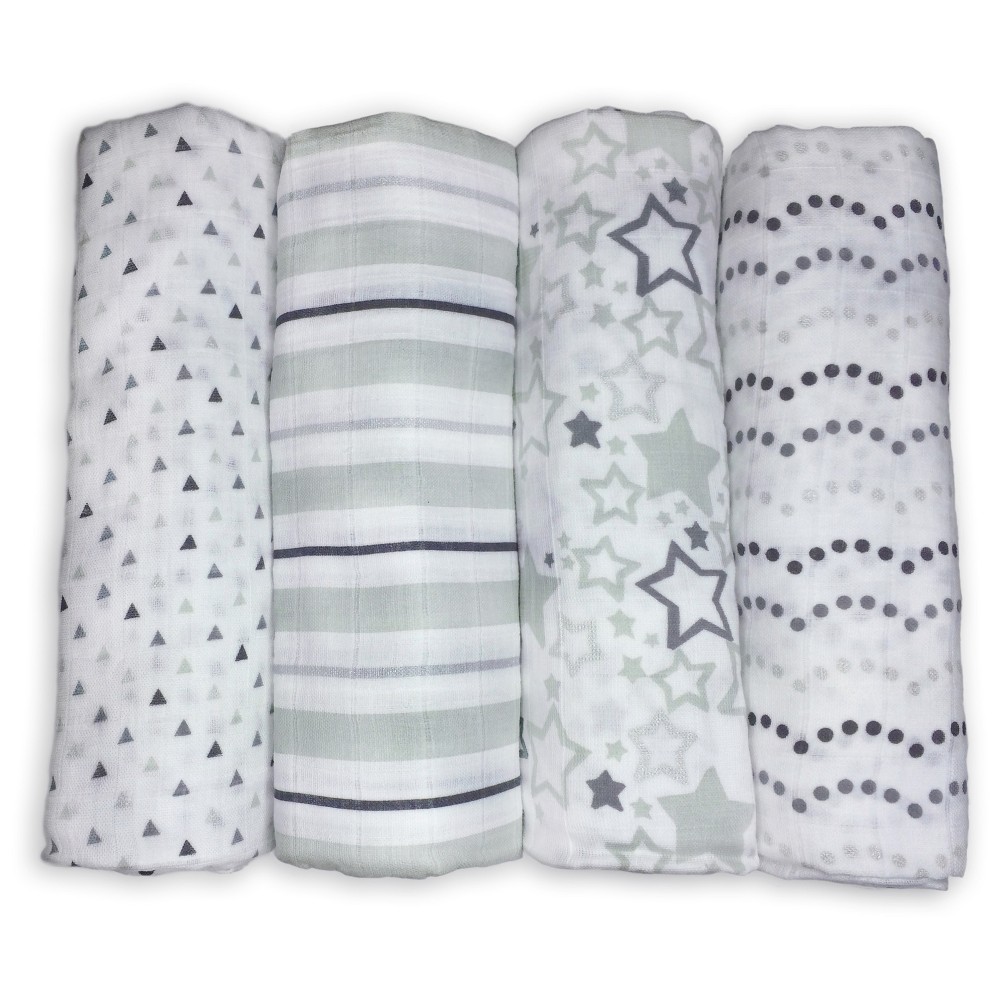 Photos - Children's Bed Linen SwaddleDesigns Cotton Muslin Swaddle Blankets - Starshine Shimmer - 4pk  