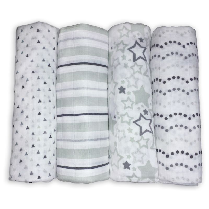 SwaddleDesigns Cotton Muslin Swaddle Blankets - Starshine Shimmer - 4pk - Sterling Gray, 1 of 12
