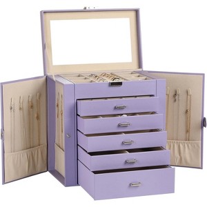 6-Tier Jewelry Box with Mirror, 5 Drawers, PU Leather Organizer - 1 of 4