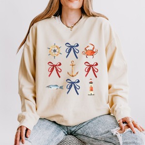 Simply Sage Market Coquette Nautical Collage Lightweight Garment Dyed Sweatshirt - XL - Ivory - 1 of 4