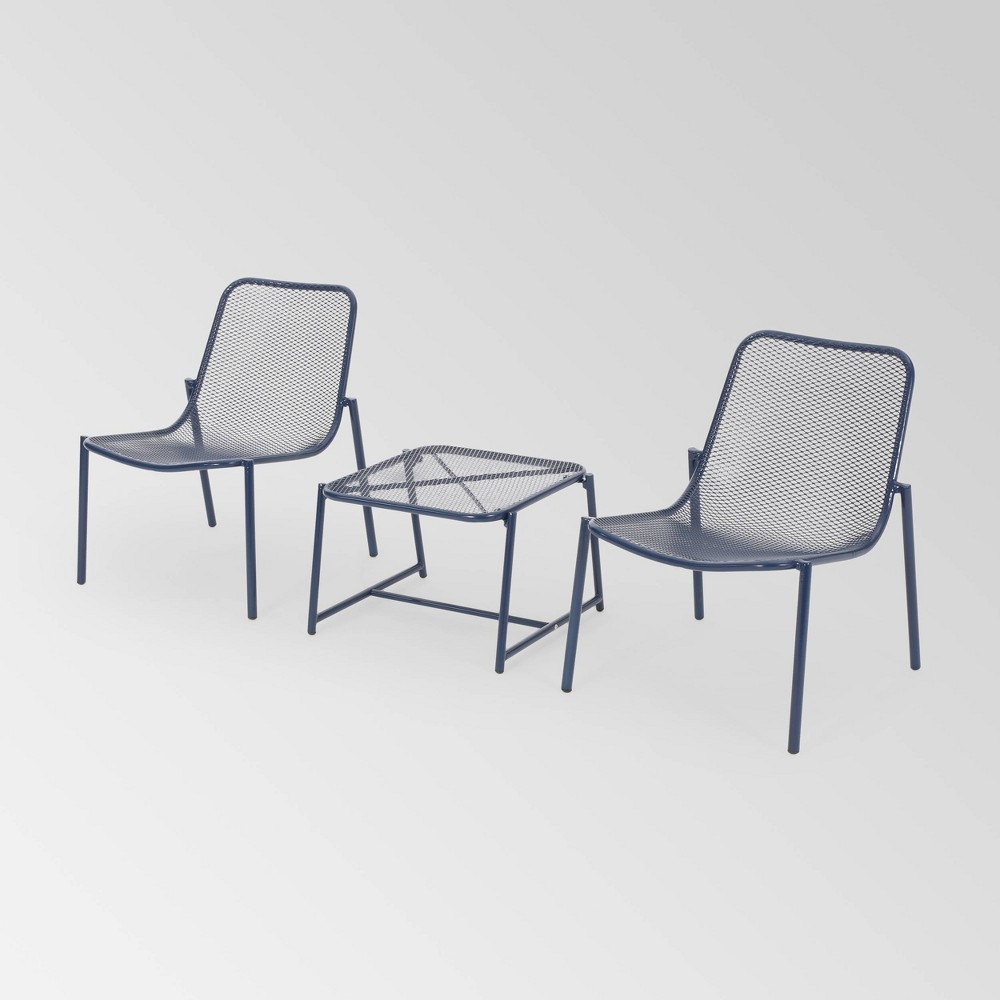 Photos - Garden Furniture Bucknell 3pc Iron Modern Chat Set - Matte Navy Blue - Christopher Knight H