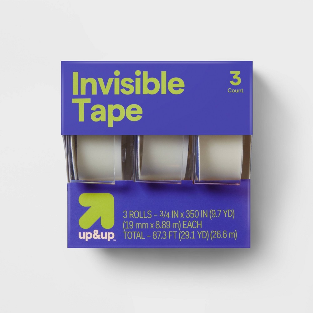 3pk Invisible Tape - up&up™: Clear Tape Refills for Dispenser, 0.75" Width, 350" Length, Plastic Material