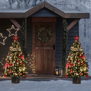 4.5 Ft Artificial Fiber Optic Christmas Tree, Pre-Lit Christmas Tree with 300 Led Lights, 8 Lighting Modes, Metal Hinges & Black Base, Green - 1 of 4