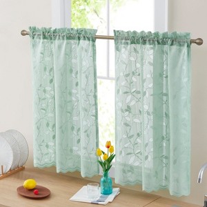 HLC.ME Joyce Lace Sheer Kitchen Cafe Curtain Tiers for Small Windows, Kitchen & Bathroom - Set of 2 - 1 of 4