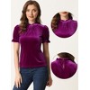 INSPIRE CHIC Women's Short Sleeve Velvet Keyhole Back Ruffle Mock Neck Shirt - 2 of 4