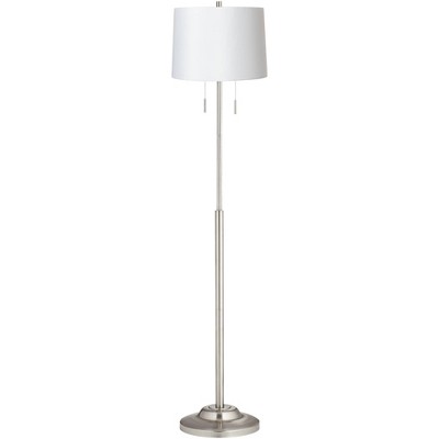 360 Lighting Modern Floor Lamp Brushed Nickel Satin White Hardback Drum Shade for Living Room Reading Bedroom Office