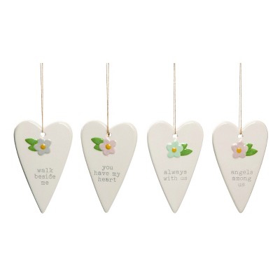 Transpac Ceramic Hanging Faith Heart Decor Set of 4 Spring Home Decorations