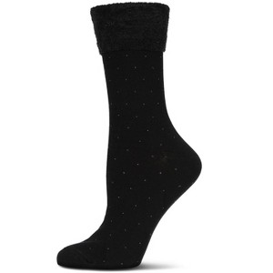 Memoi Women's Pindot Soft-Fit Thick Cuff Cotton Rich Crew Sock - 1 of 4