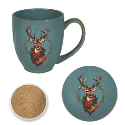 Courtside Market Holiday Buck 16 oz Hairloom Mug & Coaster Set