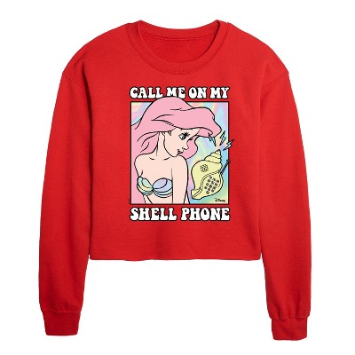 Disney Ariel Shell Phone Cropped Long Sleeve Crew Neck Sweatshirt - Red - X-Large