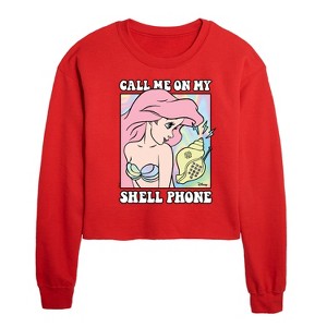 - Disney - Ariel Shell Phone Cropped Long Sleeve Crew Neck Sweatshirt - 1 of 2