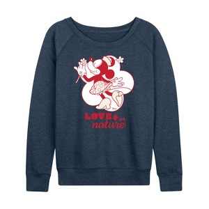Women's - Disney - Love Nature Minnie Mouse Lightweight French Terry Wide Neck Long Sleeve Shirt - 1 of 4