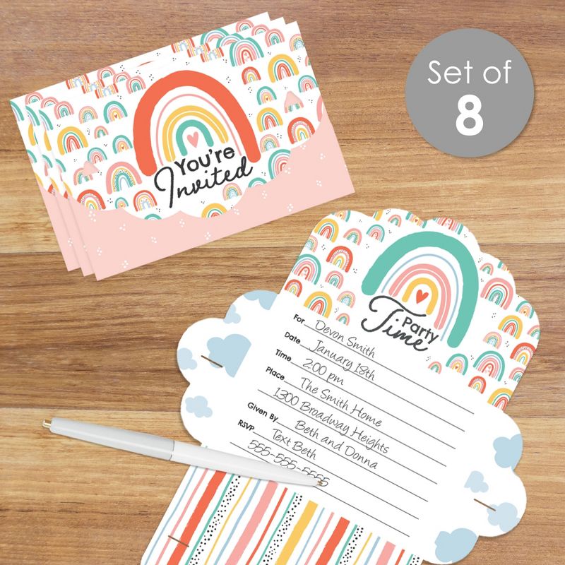 Big Dot of Happiness Hello Rainbow - Fill-In Cards - Boho Baby Shower and Birthday Party Fold and Send Invitations - Set of 8, 2 of 9
