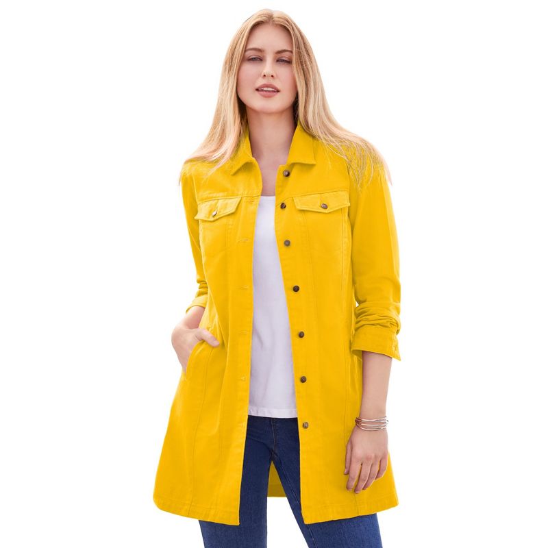 Jessica London Women's Plus Size Long Denim Jacket Oversized Jean Jacket, 1 of 2