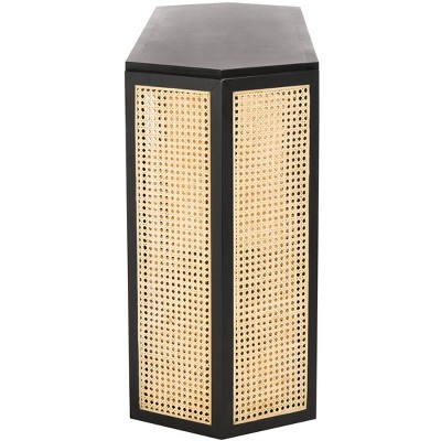 Black Wood Console Table with Woven Rattan Sides