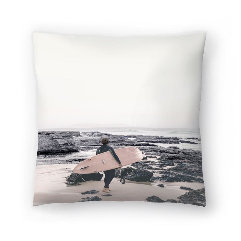 Rocky Beach And Surfer Girl By Tanya Shumkina Throw Pillow - Americanflat Landscape Coastal, 1 of 6
