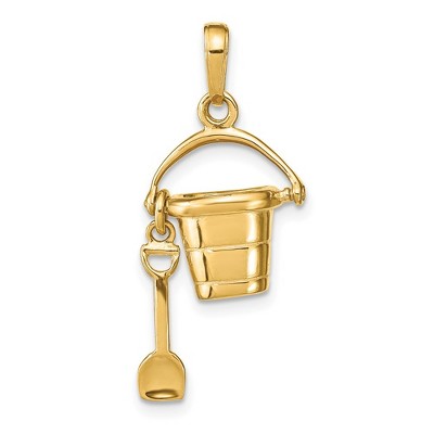 Black Bow Jewelry 14k Yellow Gold 3D Beach Pail with Shovel Pendant