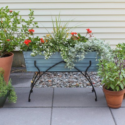 Nantucket Blue Galvanized Steel Flower Planter Box with Iron Stand