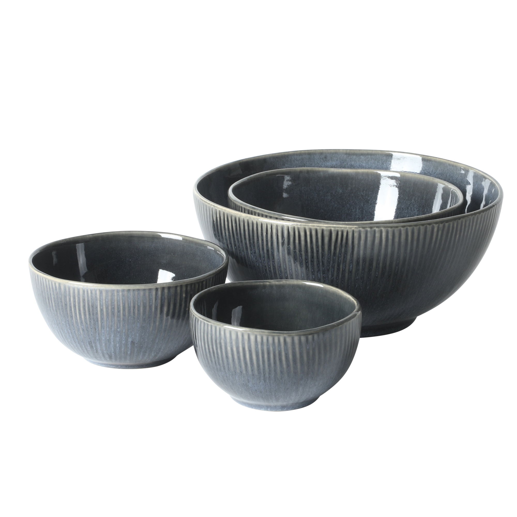 Gibson Elite Sandy Pines 4 Piece Nesting Bowl Set, 4”, 5.5”, 7” & 9” Round Stoneware Bowls, Reactive Glaze Finish, Mixing Serving Bowls - Blue