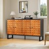 CLIHOME Modern Multifunctional Buffet Cabinet With Storage Space, Retro Style 4-Door Wooden Decorative Storage Cabinet With Geometric Patterns - 4 of 4