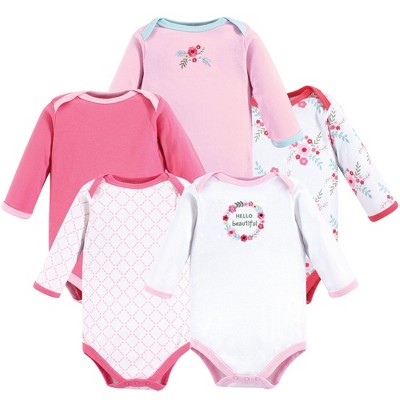 Luvable Friends Baby Girl Cotton Long-Sleeve Bodysuits 5pk, Floral