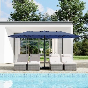 15FT Outdoor Double-Sided Large Patio Umbrella with Base, Rectangle Market Umbrella Outside Umbrellas for Poolside Lawn Backyard - 1 of 4