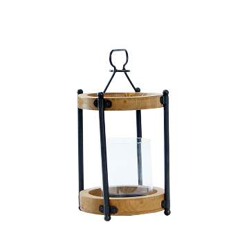 VIP Wood 10 in. Brown Lantern with Top Holder