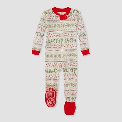 Image of Burt's Bees Baby® Baby Fair Isle Organic Cotton Footed Pajama - Red 12M