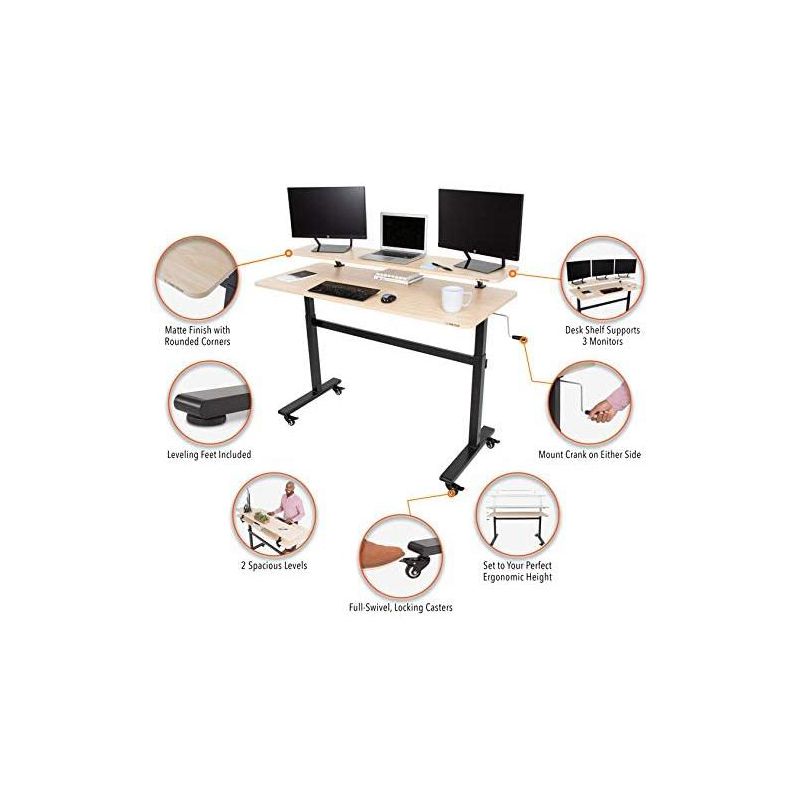 Tranzendesk Standing Desk with Clamp-On Shelf - 55" Sit to Stand Workstation with 55” Monitor Stand – Maple - Stand Steady, 5 of 13